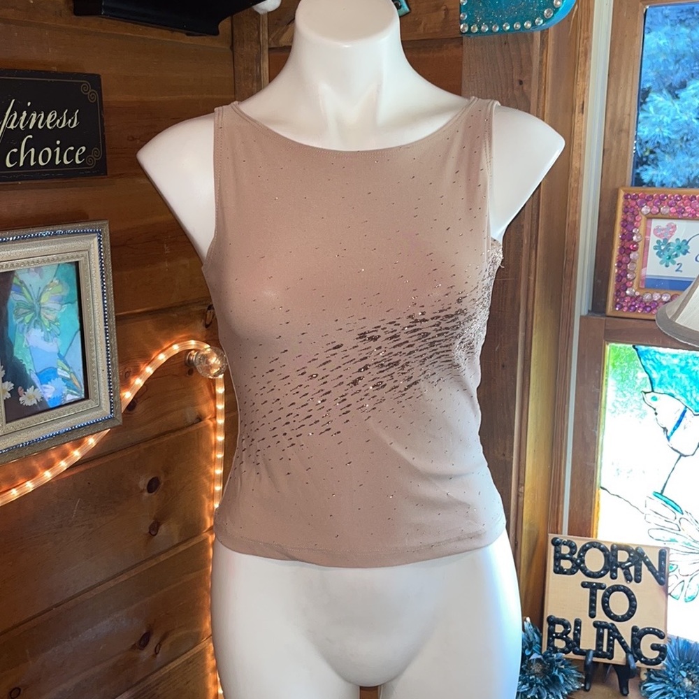 Bling tan gold tank top cami shirt top super cute